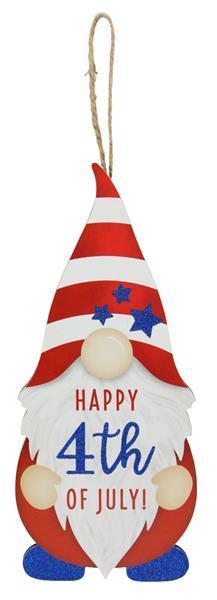 WREATH SIGN | 13.25"HX5.75"L 4TH OF JULY GNOME SHAPE | RED/WHITE/ROYAL BLUE | AP8903
