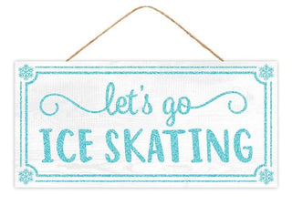 WREATH SIGN | WOOD | 12.5X6" | GLITTERY LETS GO ICE SKATING | WHITE/LT BLUE/TURQ | AP8962