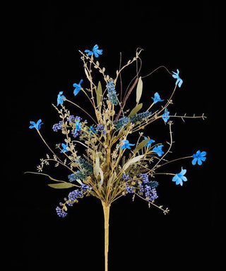 WREATH ACCENT | 24"L FABRIC FLOWER/EVA LEAF/BEADS SPRAY | ROYAL BLUE | FH807125
