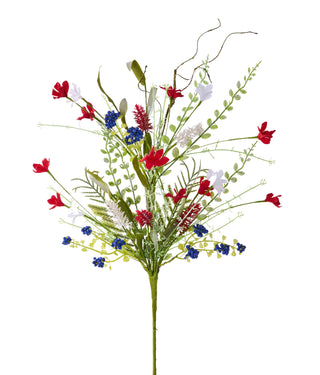 WREATH ACCENT | 24"L FABRIC FLOWER/EVA LEAF/BEADS SPRAY | RED/WHITE/BLUE | FH807154