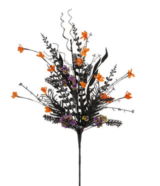 WREATH ACCENT | 24"L FABRIC FLOWER/EVA LEAF/BEADS SPRAY | ORANGE/PURPLE/LIME/BLACK | FH807177