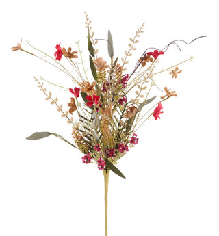 WREATH ACCENT | 24"L FABRIC FLOWER/EVA LEAF/BEADS SPRAY | COFFEE/RED/WHITE | FH808953