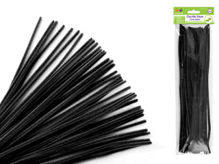 PIPE CLEANERS | 6mm x 30cm | 40 pk BLACK CHENILLE STEMS |  GC024B