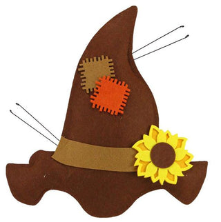 WREATH ATTACHMENT | 14X14" FELT/PLUSH SCARECROW HAT | BROWN/OR/YLW | HA4029can
