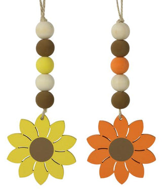 WREATH ACCENT | 2- 6.5" individual wood bead ornaments | SUNFLOWERS | YELLOW AND ORANGE | ORNAMENT | FALL | ACCESSORIES
