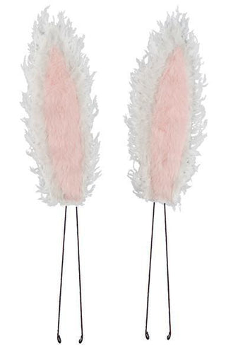 WREATH ACCENT | 10"L x 2  | FURRY FABRIC BUNNY EARS | WHITE/PINK | EASTER | HE725915