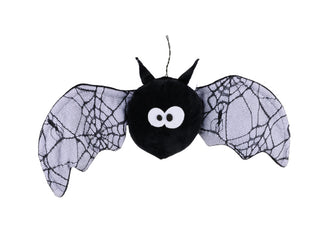 WREATH ACCENT | 16"L | PLUSH BAT WITH LACE WINGS | WHITE/BLACK | HH394927