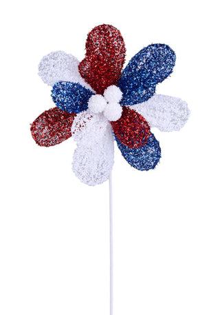 WREATH ACCENT | 9"DIA V-CUT FOIL/FILIGREE FLOWER | 17"OAL | RED/WHITE/BLUE | HJ1085