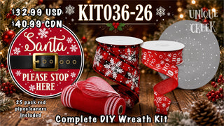 WREATH KIT |Santa Please Stop Here | BL/RED/WH/GLD| Kit036-26can