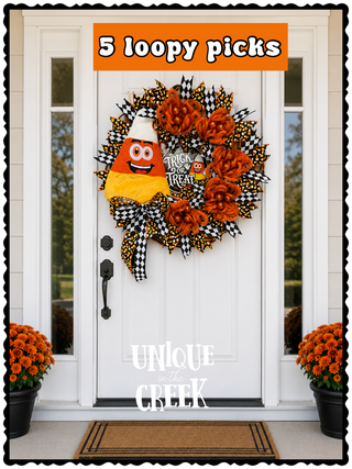 DIY WREATH KIT | CANDY CORN MAN - TRICK OR TREAT | VINYL | BLACK/ORANGE/YELLOW/BLACK | KIT045CC-26