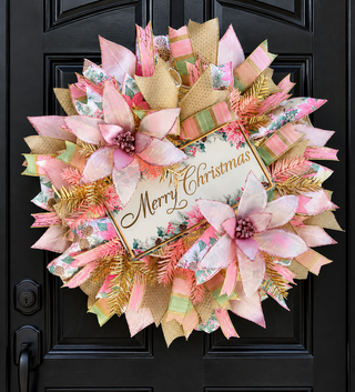 DIY WREATH KIT  | MERRY CHRISTMAS - POINSETTIA | PINK/CREAM/GOLD | KIT066CP-26CAN