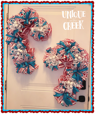 Wreath Kit | DOUBLE CANDY CANE | TURQ/WHITE/RED | PEPPERMINT  | KIT336CNcan
