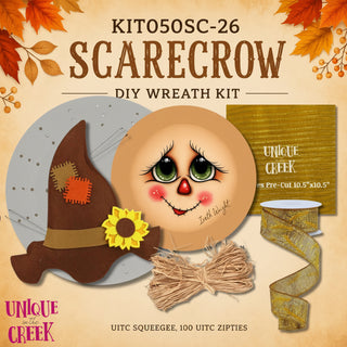 DIY WREATH KIT | Scarecrow Face (created by artist Iveth Wright) | Felt Plush Hat | Fall | KIT050-26CAN