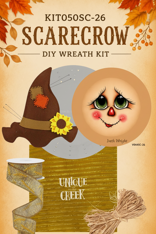 DIY WREATH KIT | Scarecrow Face (created by artist Iveth Wright) | Felt Plush Hat | Fall | KIT050-26CAN