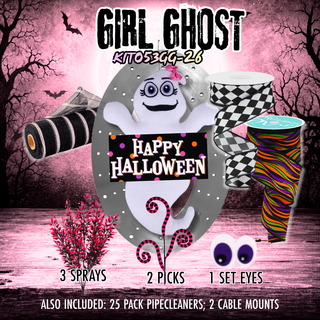 DIY WREATH KIT | PLUSH GIRL GHOST 2PC WREATH ATTACHMENT |  HAPPY HALLOWEEN  | BLACK/WHITE/GREEN | KIT053BG-26CAN