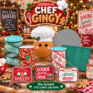 DIY WREATH KIT  | CHEF GINGY - BAKERY | BROWN/RED/WHITE/EMERALD | KIT055CG-26CAN
