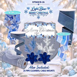 DIY WREATH KIT  | MERRY CHRISTMAS - POINSETTIA | BLUES/SILVER/WHITES | KIT065CB-26CAN