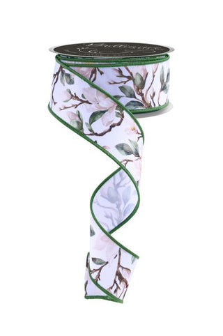RIBBON | 1.5"X10YD | MAGNOLIAS  | WHITE/SAGE GREEN/ CREAM | LS101427