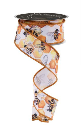 RIBBON | 1.5"X10YD | HONEYCOMB BEES | MULTI YELLOW | LS1024