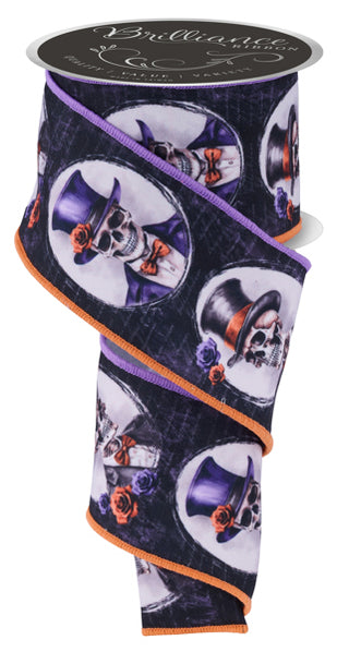 RIBBON | 2.5"X10YD | SKELETAL PORTRAITS | BLK/PUR/OR | LS112989