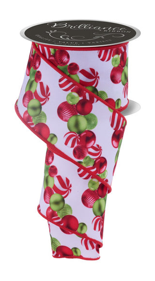 RIBBON | 2.5"X10YD | BALL ORNAMENT GARLAND | WHITE/RED/LIME | LS1140T9