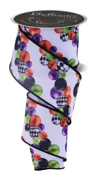 RIBBON | 2.5"X10YD | BALL ORNAMENT GARLAND | BLACK/WHITE/PURPLE/GREEN | LS1140YT