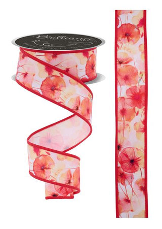 RIBBON | 1.5"X10YD | WATER COLOR FLORALS | Wht/Yllw/Red/Orng | LS11718N