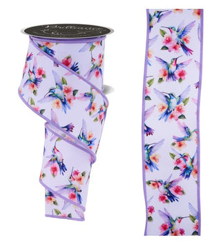 RIBBON | 2.5"X10YD | HUMMINGBIRDS DELUXE RIBBON | WHT/GRN/PNK/OR | LS1177YH