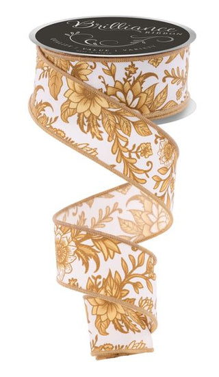 RIBBON | 1.5"X10YD | CHINOISERIE FALL FLORALS | IVORY/TAN/GOLD | LS300077