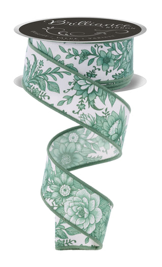 RIBBON | 1.5"X10YD | CHINOISERIE FLORALS | IVORY/MULTI SAGE | LS3000C2