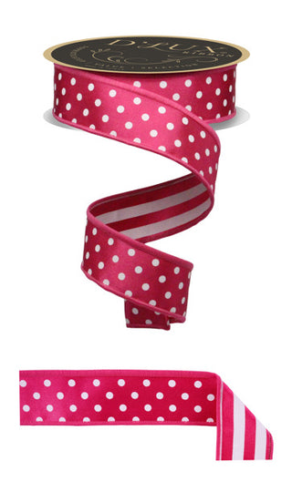 RIBBON | 1.5"X10YD POLKA DOT/STRIPED | DOUBLE SIDED | hot pink/white | LX305511 | HTS-5806.32.1040 | Taiwan