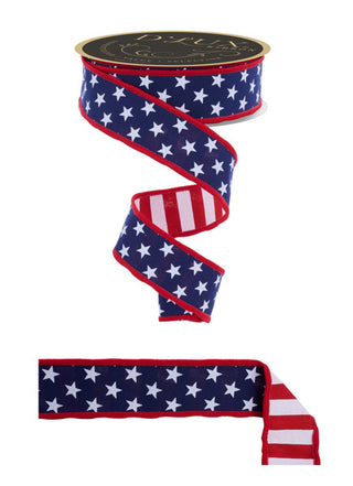 RIBBON | 1.5"X10YD STARS/STRIPES FUSED BACK | DOUBLE SIDED | NAVY BLUE/RED/WHITE | LX311419