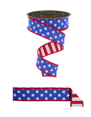 RIBBON | 1.5"X10YD STARS/STRIPES FUSED BACK | ROYAL BLUE/RED/WHITE | LX311425