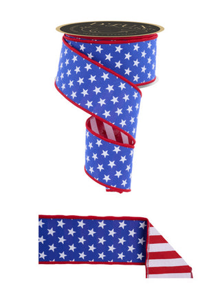 RIBBON | 2.5"X10YD STARS/STRIPES FUSED BACK | ROYAL BLUE/RED/WHITE | LX311525