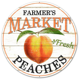 WREATH SIGN | 12" DIA METAL SIGN | FARMER'S MARKET | PEACHES | MD0339