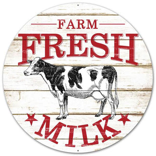 WREATH SIGN | 12" DIA METAL SIGN | FARMER'S MARKET | FRESH MILK | COW | MD0347