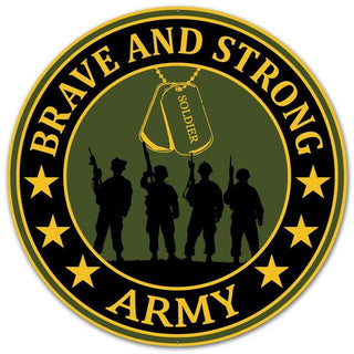 WREATH SIGN | 12" DIA | METAL SIGN | BRAVE STRONG ARMY | PATRIOTIC | MD0446