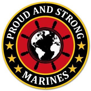 WREATH SIGN | 12" DIA | METAL SIGN | MARINES | PROUD AND STRONG | PATRIOTIC | MD0455