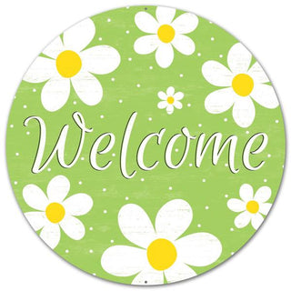 WREATH SIGN | 12" DIA | METAL SIGN | WELCOME DAISY | DAISIES | LIME GREEN | MD045638