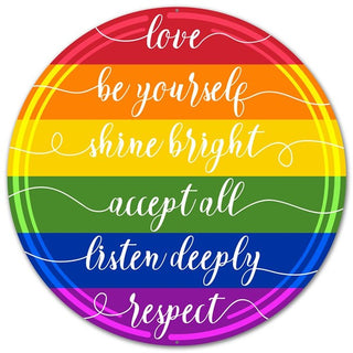 WREATH SIGN | 12"Dia Metal Rainbow Love/Respect Sign | MULTI | MD0463