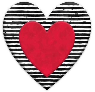 WREATH SIGN | 12"H X 12"L METAL EMBOSSED STRIPED HEART | RED/BLACK/WHITE | MD0556