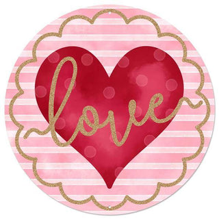 WREATH SIGN |12"DIA METAL/GLITTER LOVE/HEART SIGN | PALE PINK/RED/WHITE | MD0776