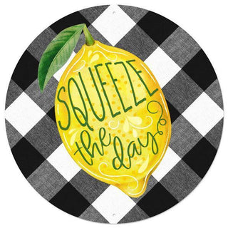 WREATH SIGN | 12" DIA METAL SIGN | SQUEEZE THE DAY | LEMONS | MD0803