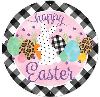 WREATH SIGN | 12"DIA METAL | BUNNY| HAPPY EASTER| EASTER | MD0855