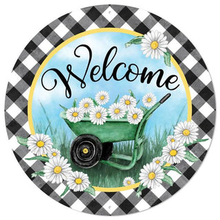 WREATH SIGN | 12" DIA | METAL SIGN | WELCOME DAISY | DAISIES | CHECK | MD0883