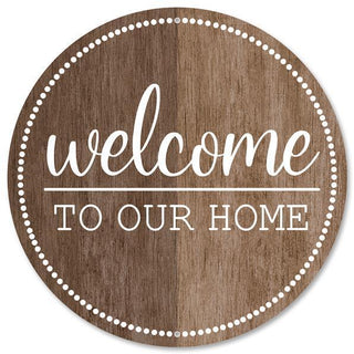 WREATH SIGN |12"DIA METAL WELCOME TO OUR HOME SIGN | BROWN/LT BROWN/WHITE | MD0891 - Unique in the Creek LTD