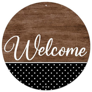 WREATH SIGN | 12"DIA METAL | WELCOME BRWN WOOD/DOTS SIGN | EVERYDAY | MD0897 - Unique in the Creek LTD