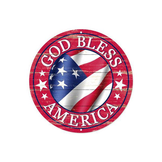 WREATH SIGN | 8"Dia God Bless America Sign | Antique Red/White/Blue | MD0928