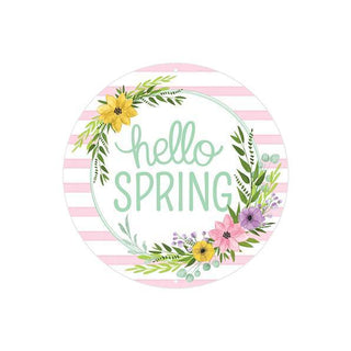 WREATH SIGN | 8"DIA METAL SIGN | HELLO SPRING FLORAL WREATH | WHITE/PINK/MINT/GRN/YLW | MD0947