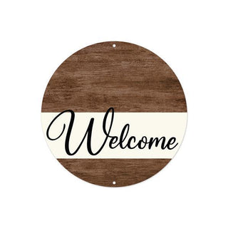 WREATH SIGN | 8"DIA METAL WELCOME BROWN WOOD SIGN | BROWN/CREAM/BLACK | MD0954